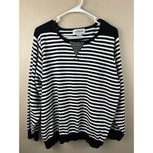 C.D. Daniels Women 1X Black White Striped Studded Knit Pullover Sweater Top